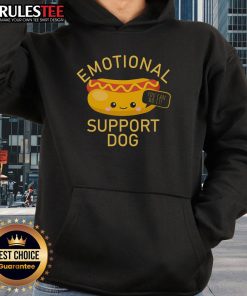 Alt Text: Cute emotional support dog wearing a funny hot dog hoodie, encouraging you with a 'You Can Do It!' message