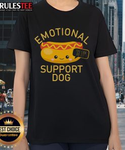 Cute emotional support dog wearing a funny 'You Can Do It' hot dog tee, bringing joy and motivation.