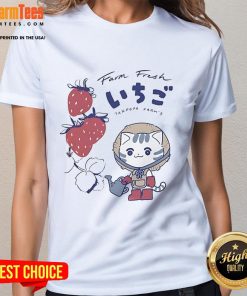 Cute farm fresh strawberries graphic on a ladies tee, perfect for berry lovers and summer fashion.
