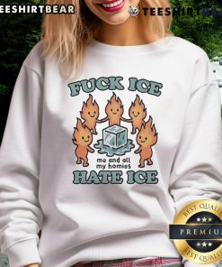 Cute Fck Ice Hate Ice sweatshirt worn by friends, showcasing stylish streetwear and a fun, bold graphic design.