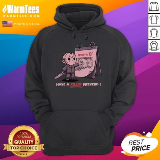 Alt Text: Cute Friday the 13th hoodie design featuring a playful graphic, perfect for a killer weekend look.