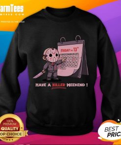 Alt Text: Cute Friday the 13th sweatshirt design for a killer weekend, featuring playful horror-themed graphics and cozy fabric.
