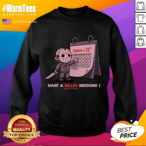 Alt Text: Cute Friday the 13th sweatshirt design for a killer weekend, featuring playful horror-themed graphics and cozy fabric.