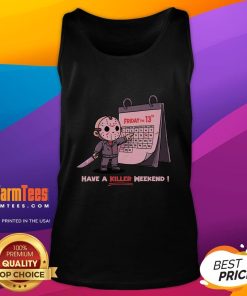 Alt Text: Cute Friday the 13th tank top design featuring a playful killer theme for a fun weekend outfit.