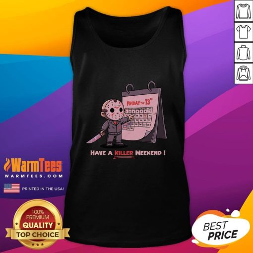 Alt Text: Cute Friday the 13th tank top design featuring a playful killer theme for a fun weekend outfit.