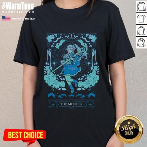 Cute Freiren the Mentor tee from 'Frieren: Beyond Journey's End' featuring vibrant design for ladies' fashion.