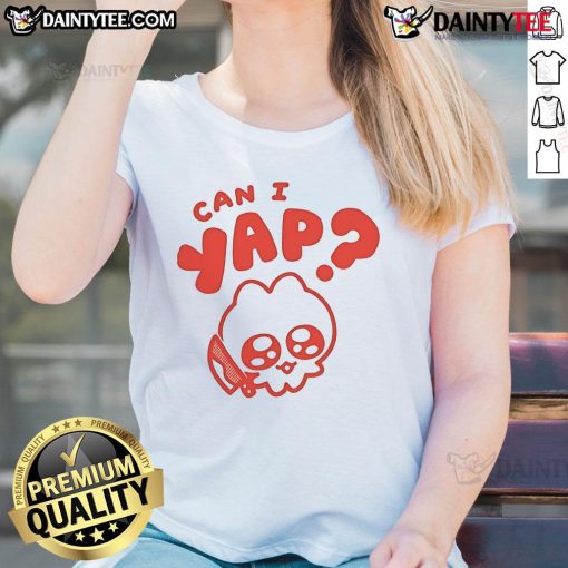 Alt Text: Cute Giraffalope Can I Yap Ladies Tee featuring a whimsical giraffalope design in vibrant colors.