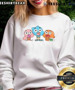 Cute Gumball Darwin Anais cartoon sweatshirt featuring vibrant colors and playful characters for cozy casual wear.