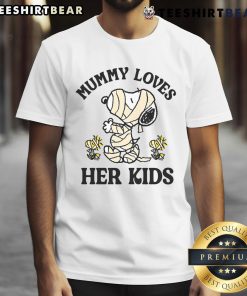 Alt Text: Cute Halloween Snoopy and Woodstock as mummies on a kids' T-shirt, perfect for festive celebrations.