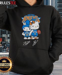 Alt Text: Cute Hello Kitty New York Knicks Basketball hoodie featuring kawaii signatures, perfect for fans and fashion lovers.