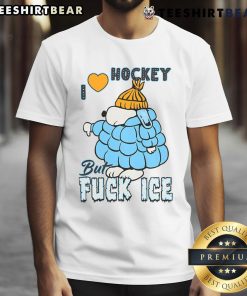 Alt Text: Cute ivory Snoopy T-shirt featuring I Love Hockey design, perfect for hockey fans and casual wear.