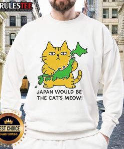 Adorable Cute Japan Would Be The Cats Meow Sweatshirt featuring a playful cat design, perfect for cozy outfits.