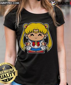 Alt Text: Cute small Ms. Sailor Chibi Usagi Tsukino from Sailor Moon on a stylish ladies tee, perfect for fans.