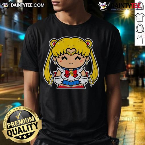 Alt Text: Cute Just Small Ms Sailor Chibi Usagi Tsukino Sailor Moon T-Shirt featuring vibrant colors and adorable design.