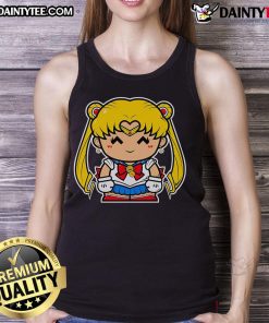 Alt Text: Cute small Ms. Sailor Chibi Usagi Tsukino from Sailor Moon on a stylish tank top, perfect for fans and casual wear.