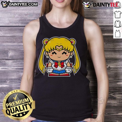 Alt Text: Cute small Ms. Sailor Chibi Usagi Tsukino from Sailor Moon on a stylish tank top, perfect for fans and casual wear.