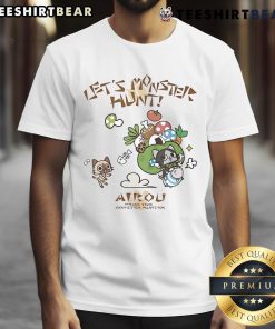 Alt Text: Cute Let'S Monster Hunt Airou Monster Hunter T-Shirt featuring a playful design perfect for fans of the game.