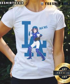 Adorable Los Angeles Dodgers Hololive Night Inanis Ladies Tee featuring vibrant graphics and a stylish design.