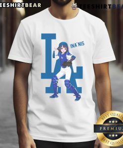 Alt Text: Cute Los Angeles Dodgers Hololive Night Ina'Nis T-Shirt featuring vibrant graphics and a stylish design for fans.
