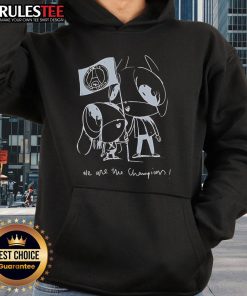 Alt Text: Cute Luis Enrique in PSG hoodie, celebrating 'We Are The Champions' with Paris Saint-Germain pride.