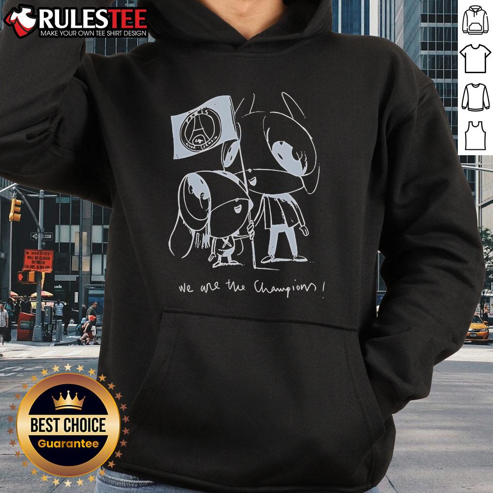 Cute Luis Enrique Wearing Xana We Are The Champions PSG Paris Saint Germain Hoodie Alt Text: Cute Luis Enrique in PSG hoodie, celebrating 'We Are The Champions' with Paris Saint-Germain pride.