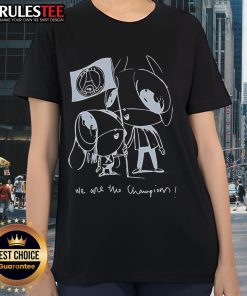 Cute Luis Enrique wearing a 'We Are The Champions' PSG ladies tee, showcasing team spirit for Paris Saint-Germain.