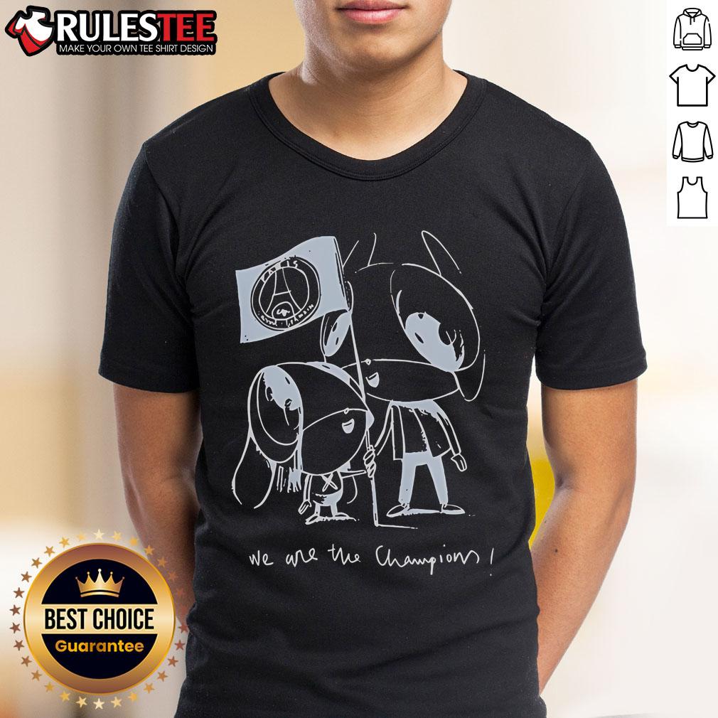 Cute Luis Enrique Wearing Xana We Are The Champions PSG Paris Saint Germain T-Shirt Alt Text: Cute Luis Enrique in a PSG 'We Are The Champions' t-shirt, showcasing team pride for Paris Saint Germain.