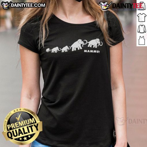 Cute Mammut family logo on a ladies tee, showcasing a stylish and playful design perfect for outdoor enthusiasts.