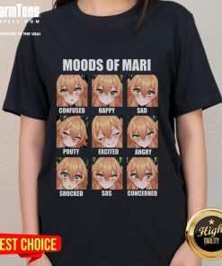 Cute moods of Mari featuring anime ladies expressing confused, happy, sad, pouty, excited, angry, shocked, and concerned.