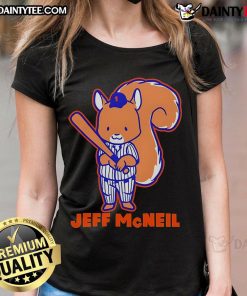 Alt Text: Cute New York Mets Jeff McNeil Squirrel Ladies Tee featuring a playful design for fans and stylish comfort.