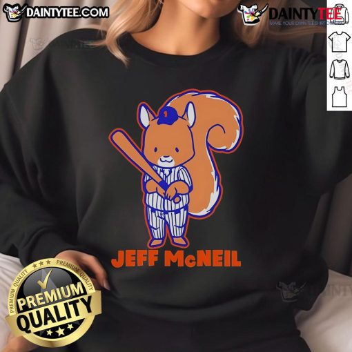 Cute New York Mets Jeff McNeil squirrel sweatshirt featuring a playful design, perfect for fans and cozy wear.