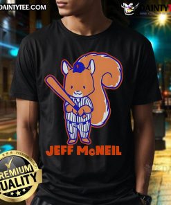 Alt Text: Cute New York Mets Jeff McNeil Squirrel T-Shirt featuring vibrant graphics and a playful design for fans.