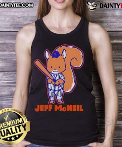 Alt Text: Cute New York Mets Jeff McNeil squirrel tank top featuring vibrant colors and a playful design for fans.