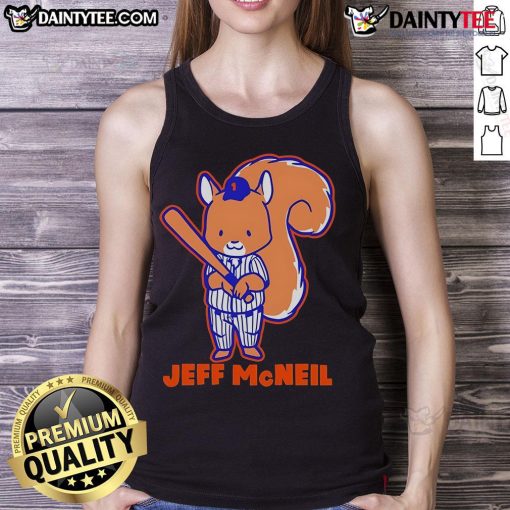Alt Text: Cute New York Mets Jeff McNeil squirrel tank top featuring vibrant colors and a playful design for fans.