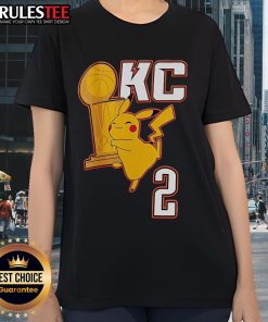 Cute OKC Pikachu holding 2025 NBA Champs trophy on a ladies tee, perfect for basketball fans and Pokmon lovers.