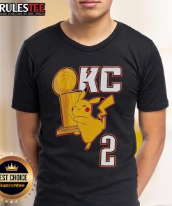 Alt Text: Cute OKC Pikachu wearing a 2025 NBA Champs trophy t-shirt, showcasing team spirit and playful fandom.