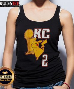 Cute OKC Pikachu wearing a tank top, proudly holding the 2025 NBA Champs trophy in a vibrant design.