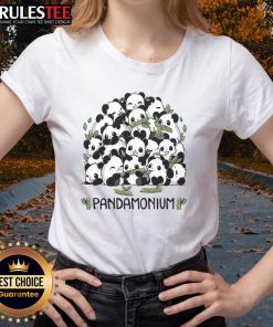 Cute Pandamonium panda ladies tee featuring an adorable panda graphic on a soft, stylish shirt for women.