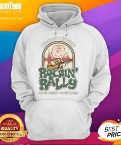 Alt Text: Cute Peanuts Charlie Brown's Rockin Rally hoodie featuring 'Good Grief Good Vibes' design for cozy casual wear.
