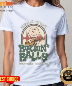 Cute Peanuts Charlie Brown's Rockin Rally tee for ladies, featuring vibrant graphics and a fun, positive vibe.