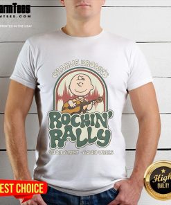 Alt Text: Cute Peanuts Charlie Brown Rockin' Rally Good Grief Good Vibes T-Shirt featuring vibrant graphics and fun design.