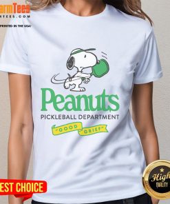 Alt Text: Cute Peanuts pickleball department Good Grief ladies tee featuring a playful design for pickleball enthusiasts.