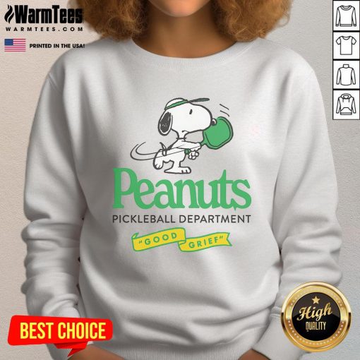 Alt Text: Cute Peanuts Pickleball Department Good Grief Sweatshirt featuring playful graphics and cozy design for pickleball fans.