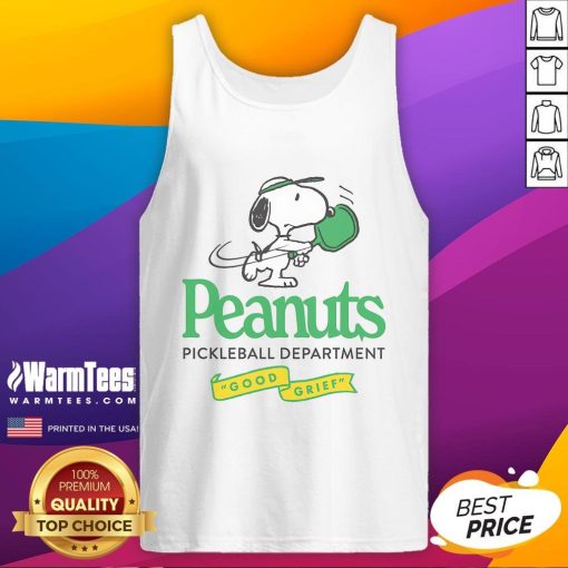 Alt Text: Cute Peanuts Pickleball Department Good Grief Tank Top featuring a playful design for pickleball enthusiasts.
