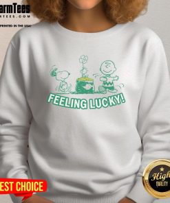Alt Text: Cute Peanuts Snoopy Feeling Lucky sweatshirt featuring a playful design of Snoopy and vibrant colors, perfect for fans.