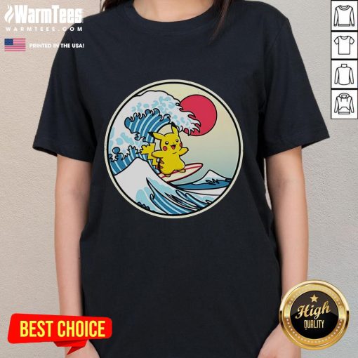 Alt Text: Cute Pokemon Pikachu Thunder Wave graphic on a stylish ladies tee, perfect for Pokemon fans and casual wear.