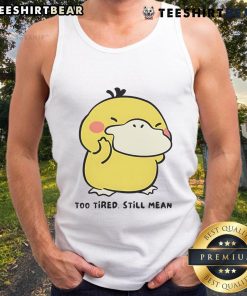 Cute Pokmon Psyduck looking tired yet mean, wearing a trendy tank top, perfect for Pokmon fans.