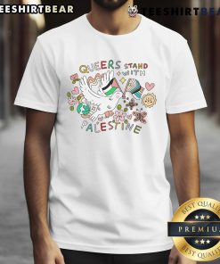 Cute Queers Stand With Palestine T-Shirt featuring vibrant colors and a bold message of solidarity and inclusivity.