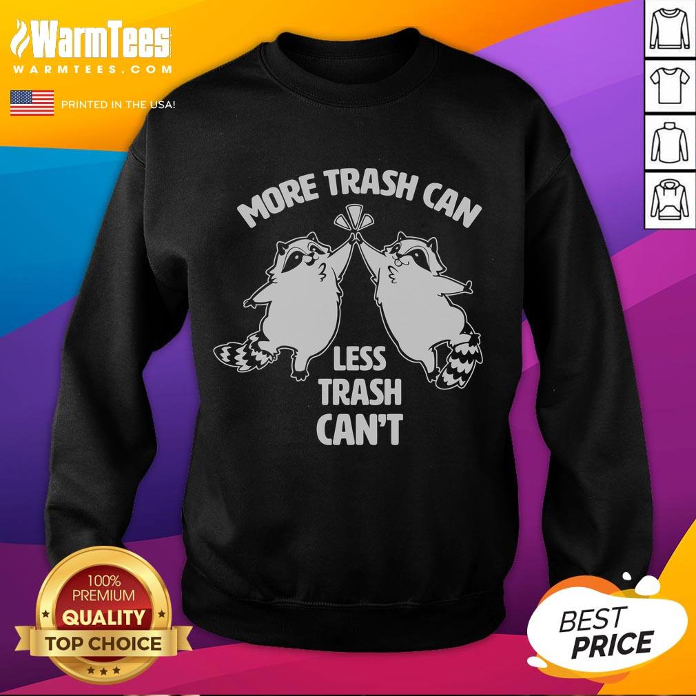 Cute Raccoon More Trash Can Less Trash Can'T Sweatshirt Cute raccoon peeking out of a trash can on a sweatshirt, showcasing playful design and the phrase More Trash Can, Less Trash Can't.