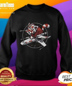 Alt Text: Cute red panda wearing a Star Wars sweatshirt, standing confidently with a playful expression.